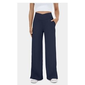 HALARA Pants Women’s Small Petite Navy NWT Crossover Flare Leggings Split Hem